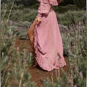 MISA Los Angeles Sedona Long Maxi Skirt Ruffle High Low High Waist XS Mauve Pink